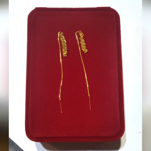 18k Saudi Real Gold  Tictac Dangling Earrings - Picture 3 of 7